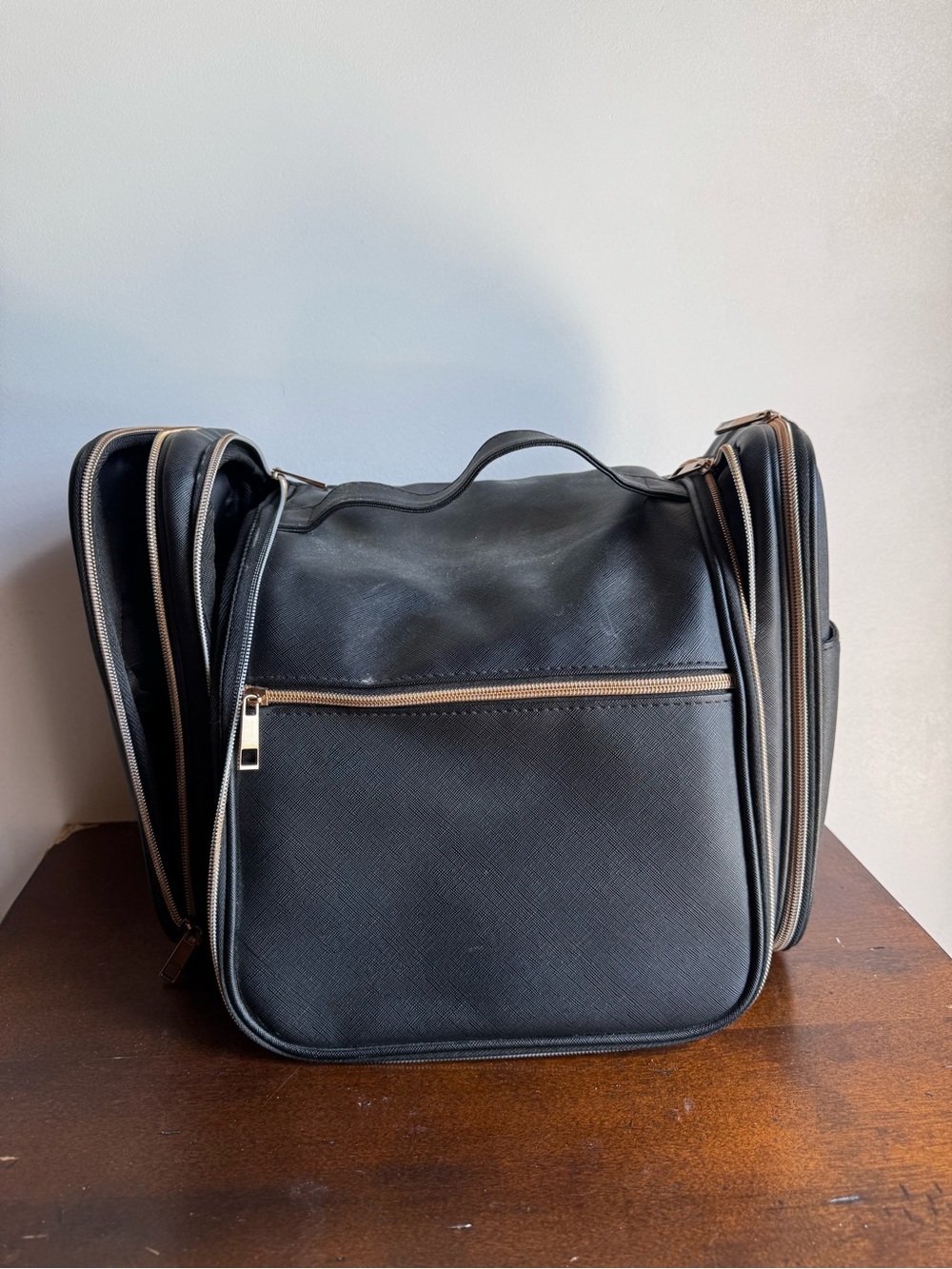 Black Travel Toiletry Bag with Rose Gold Accents - Picture 3 of 11